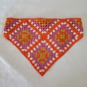 PINK LINEN GRANNY SQUARE CROCHET BANDANA KERCHIEF TRIANGLE MULTI COLOR WOMEN